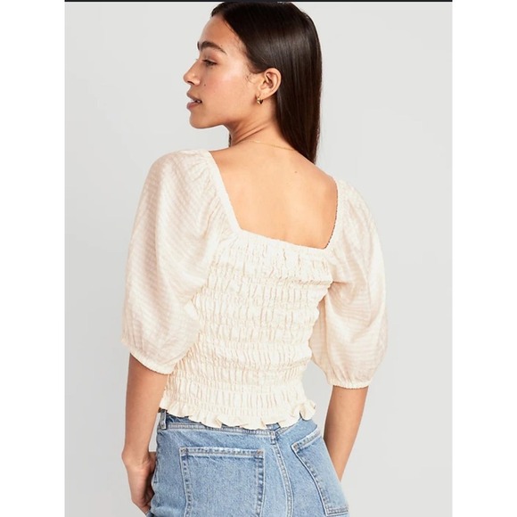 Old Navy Cream Smocked Puff Sleeve Top, Large - Picture 6 of 9